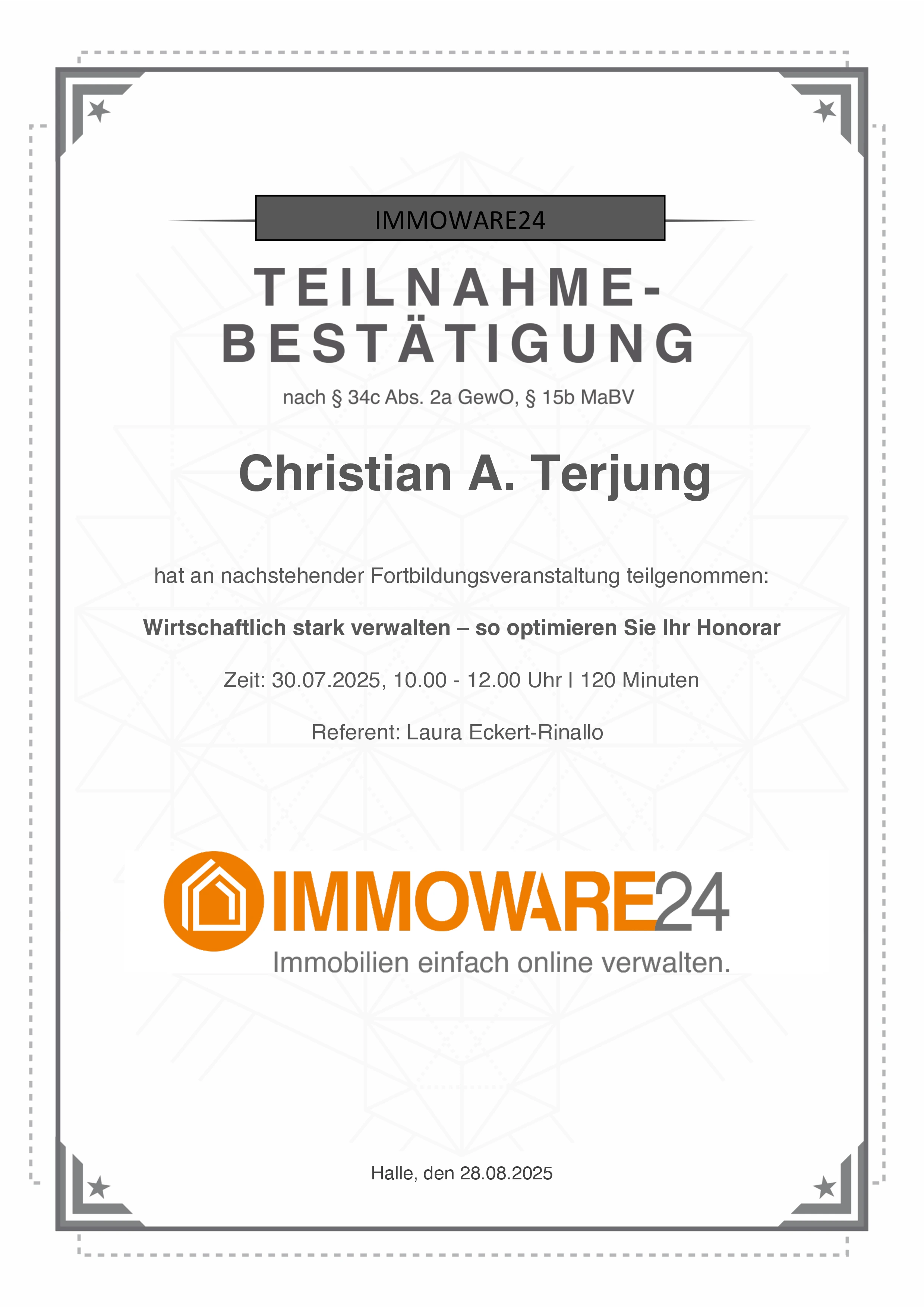 Zertifikat der Transparenta GmbH