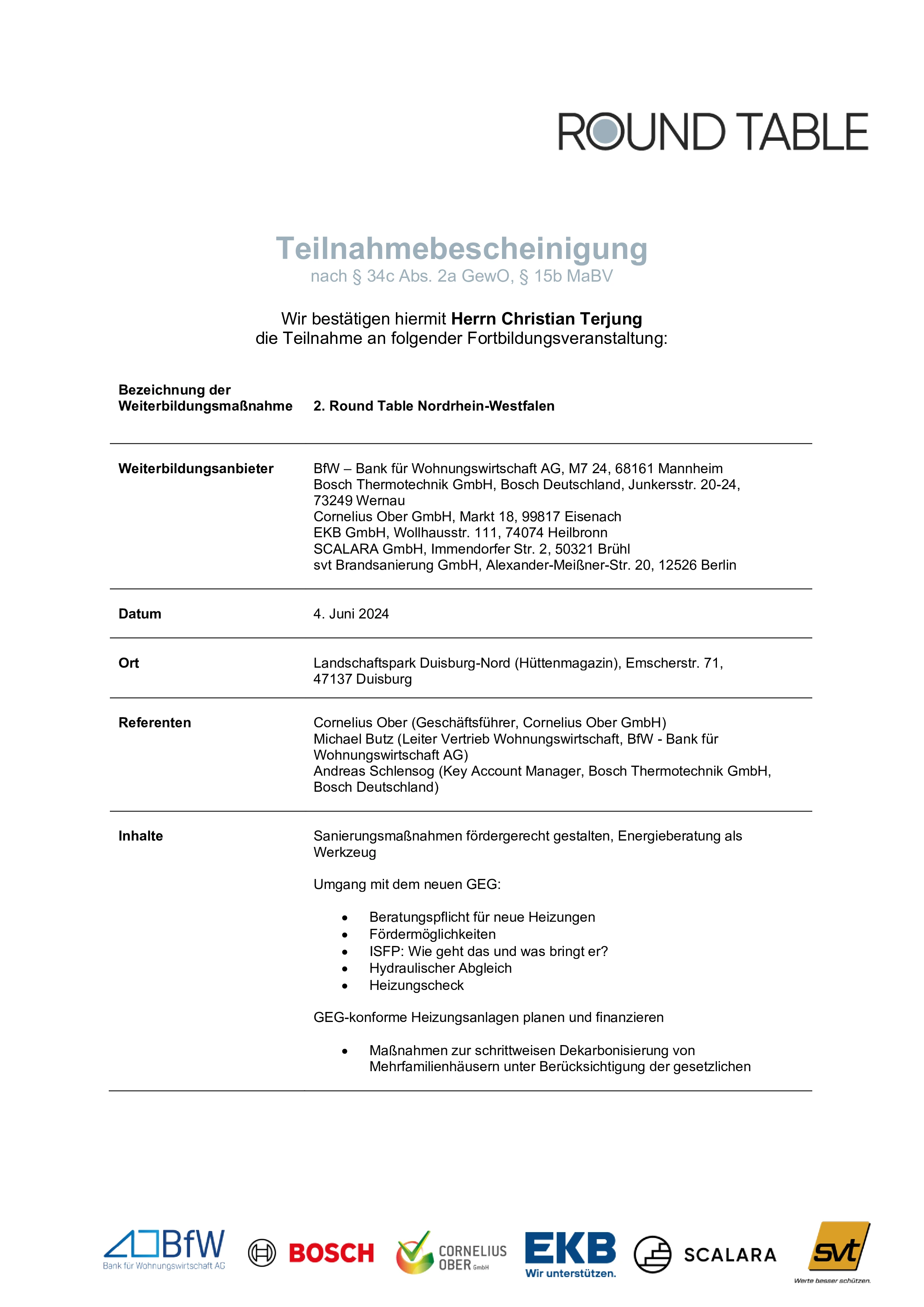 Zertifikat der Transparenta GmbH