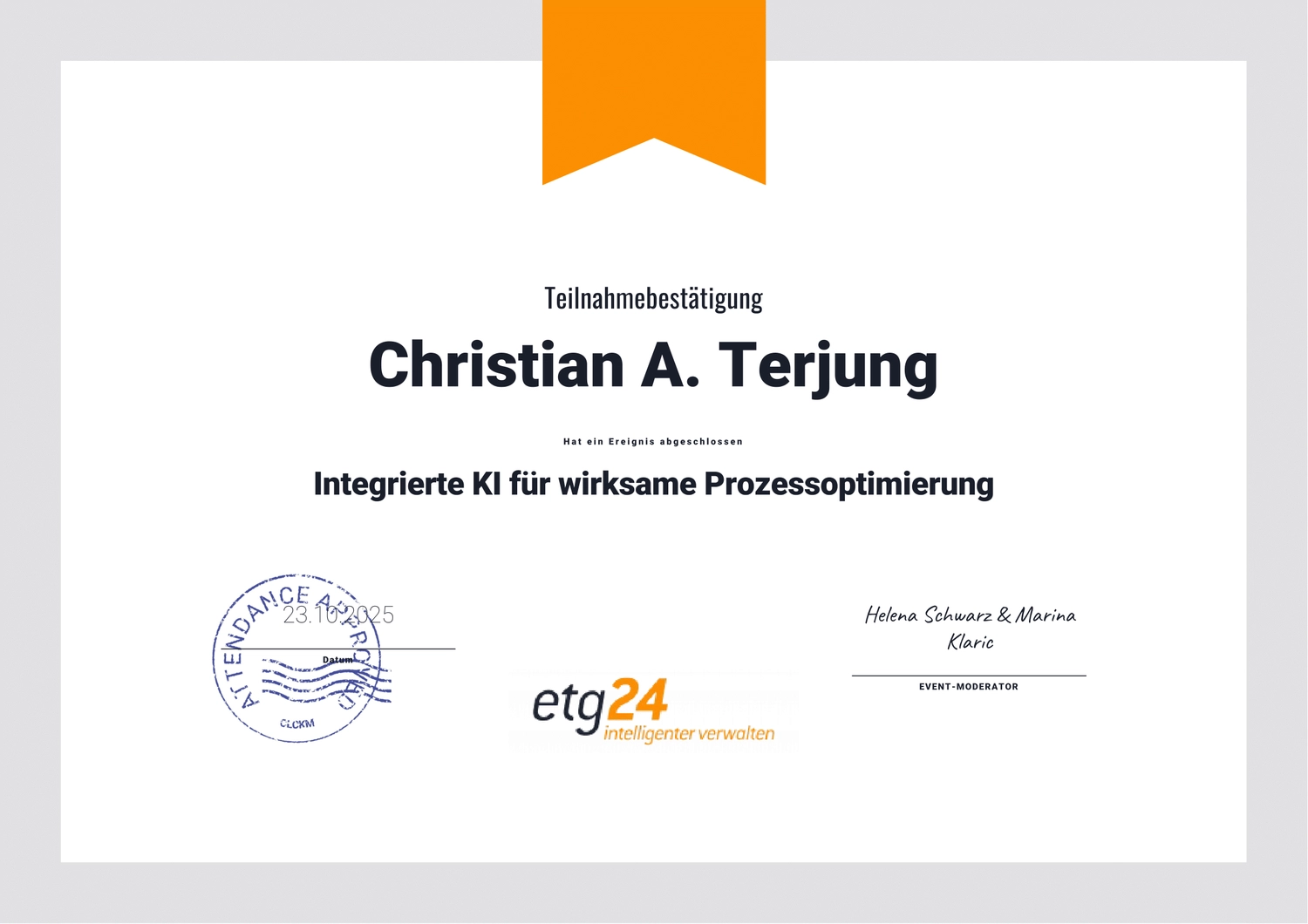 Zertifikat der Transparenta GmbH